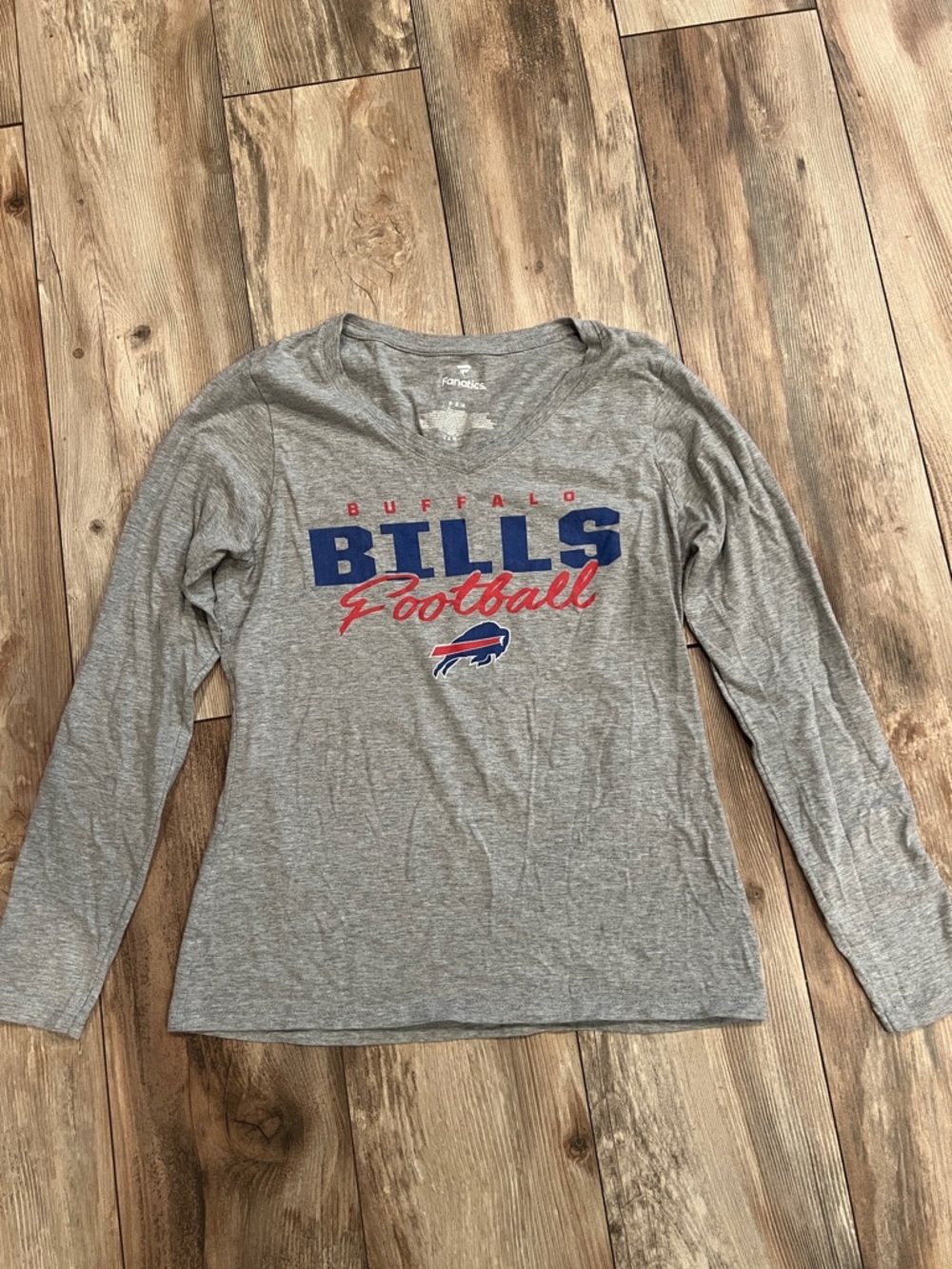 Fanatics Gray Buffalo Bills Long Sleeve Tee with Blue and Red Logo